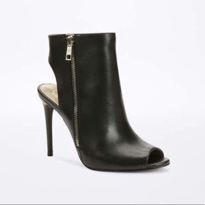 Leather open toe bootie in black 6.5